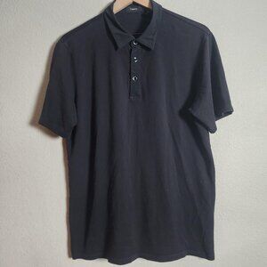 Theory Tech Polo Shirt Mens Large Black Pima Cotton Stretch Function Pique